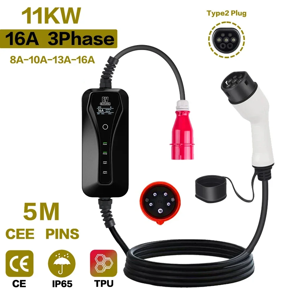 11KW 16A Portable EV Charger T - Type 2 Portable Ev Charger 11Kw Cee ulasan dan harga